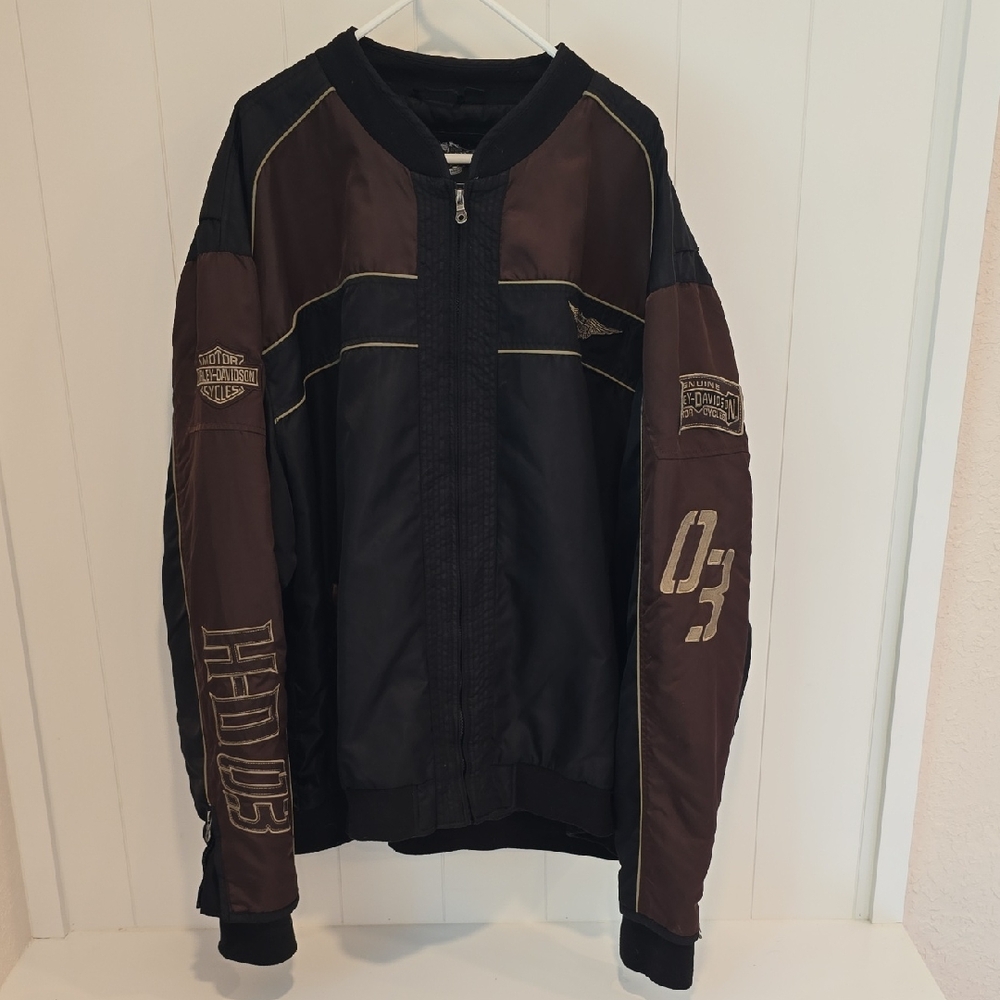 Harley-Davidson Men's Black and Brown Bomber Jacket Size 4X